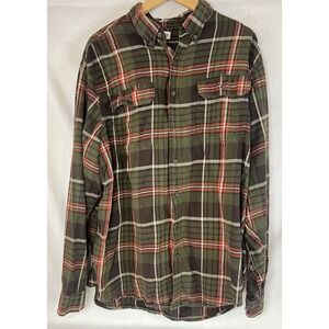 Green Plaid Flannel Shirt W/ Harley Davidson T-Shirt Graphic Sewn On Back XL ?